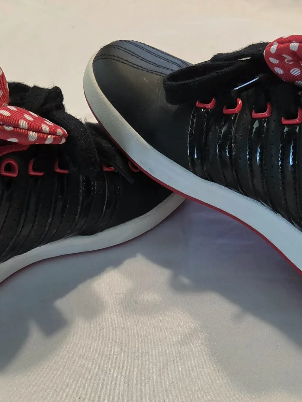Kids Black and Red Polka Dot Bow Sneakers - Girls' Casual Shoes. Size 2